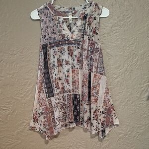 PerSeption Concept Pink Gray Asymmetrical Sleeveless Blouse